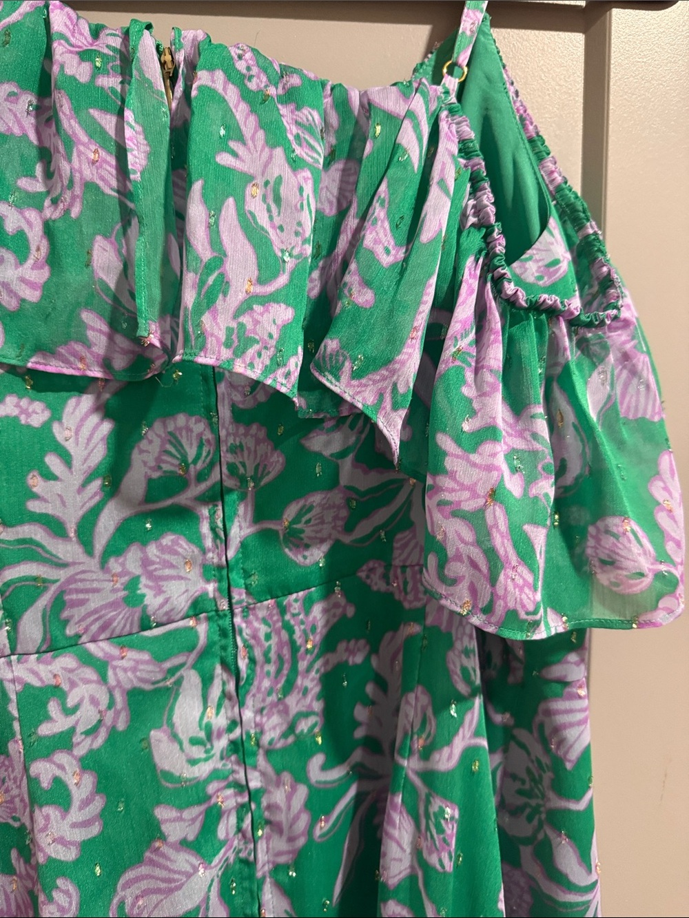 Lilly Pulitzer Green and Lavender Floral High-Low Maxi Dress Rosalyn Ruffle - Picture 10 of 13